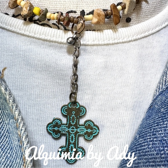 Alquimia Beaded Necklace with Cross Pendant - Brown and Yellow - Picture 2 of 9